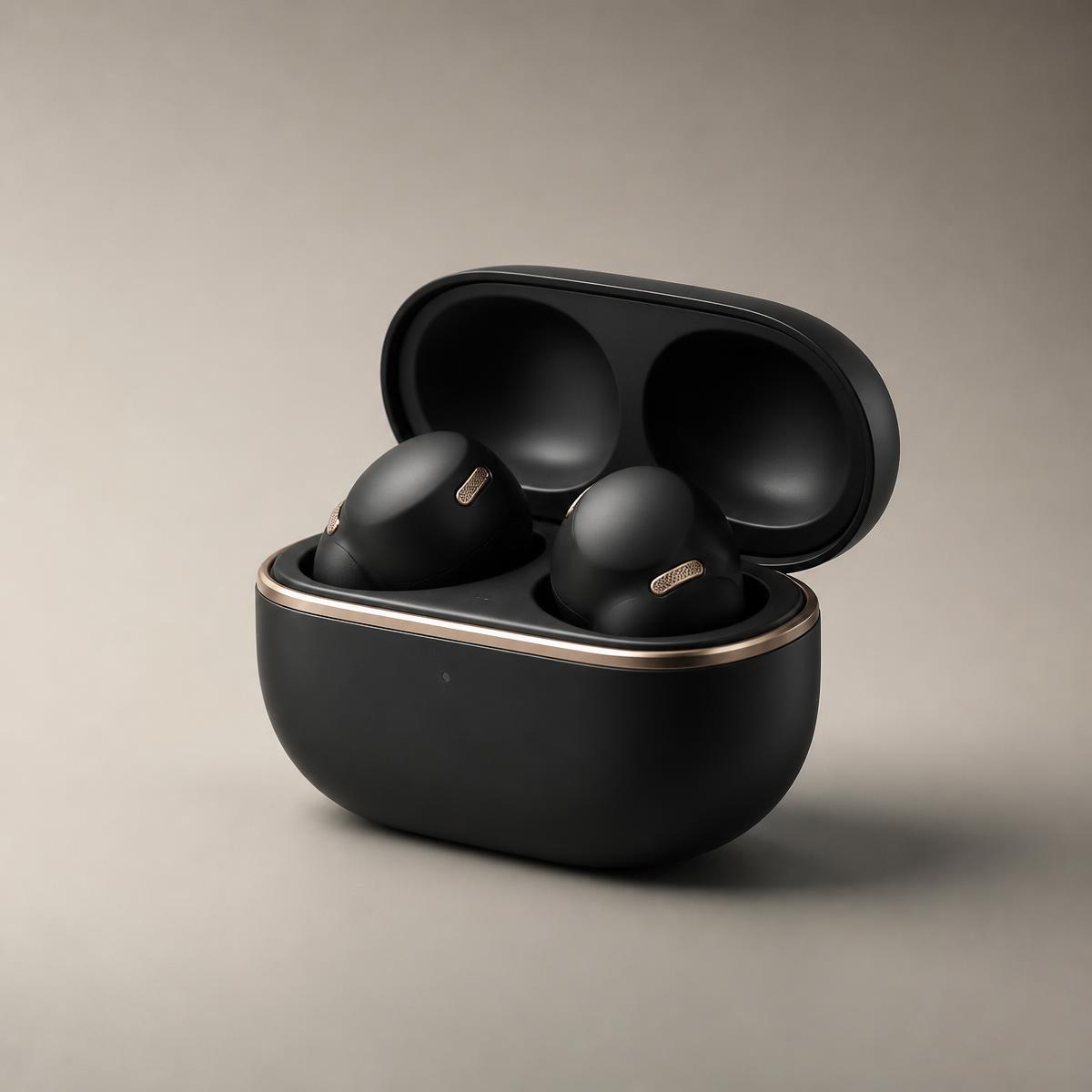 Aeris One earbuds in their open charging case